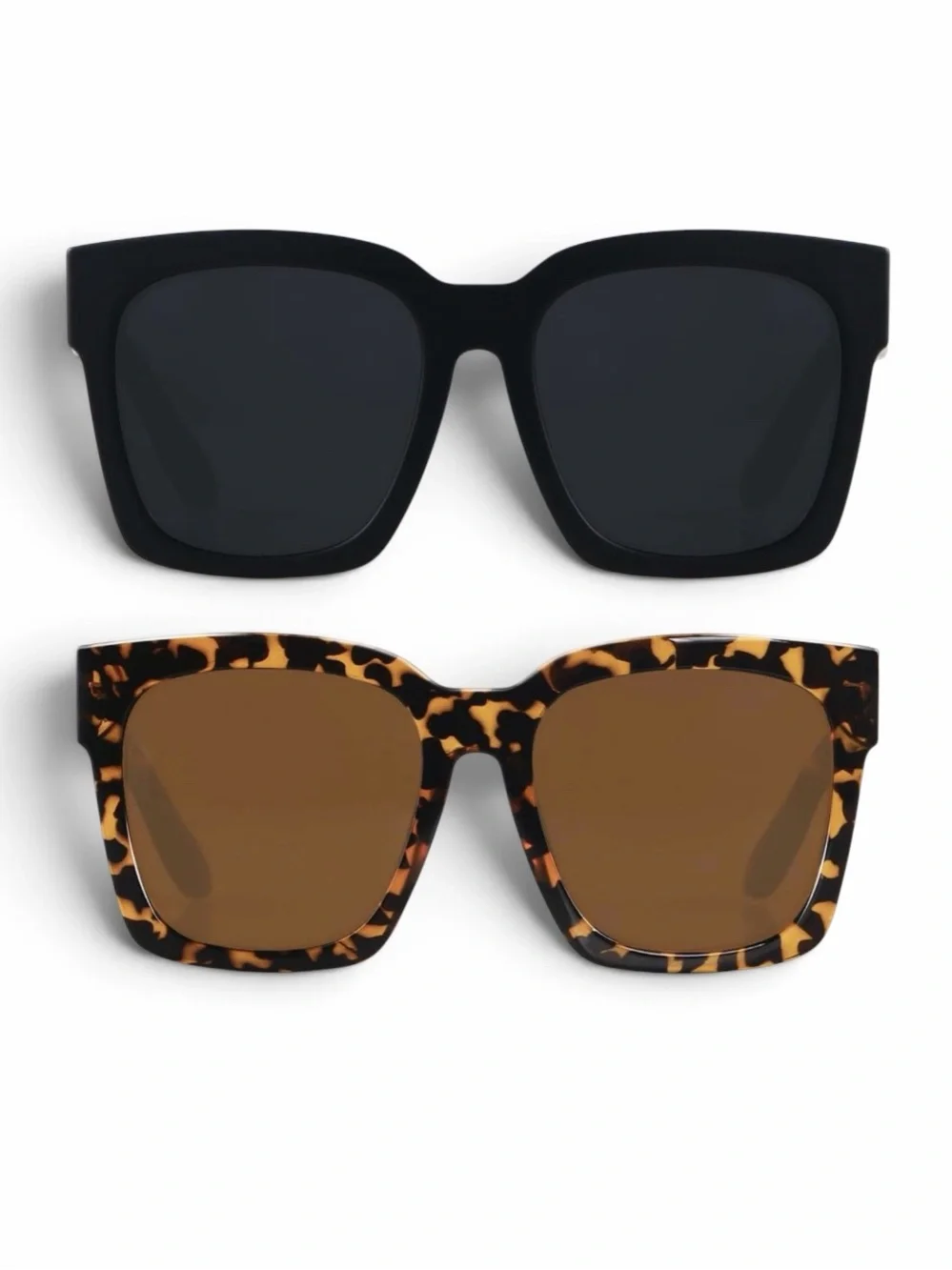 NWT 2 Pack Oversized Square  Frame Sunglasses -  matte black & tortoise